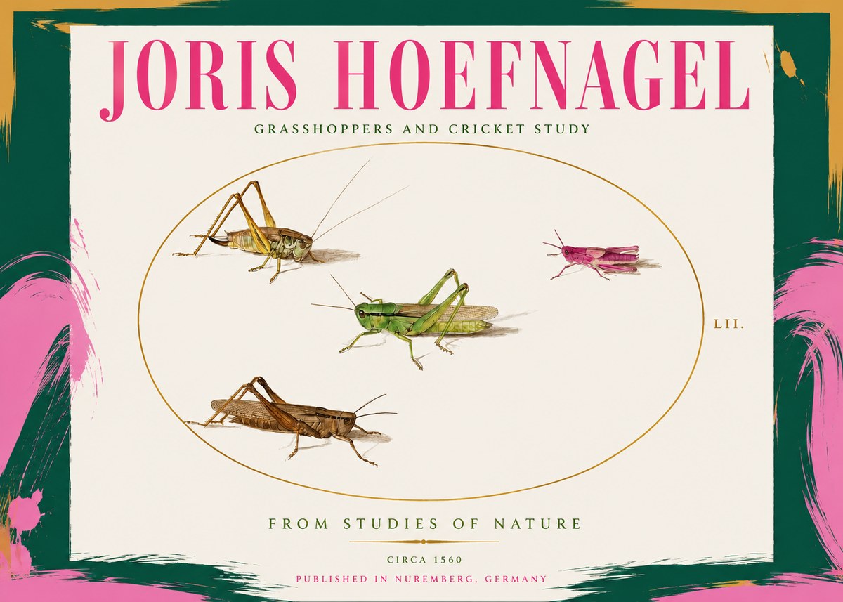 Joris Hoefnagel Three Grasshoppers and a Locust No3 - Plakat
