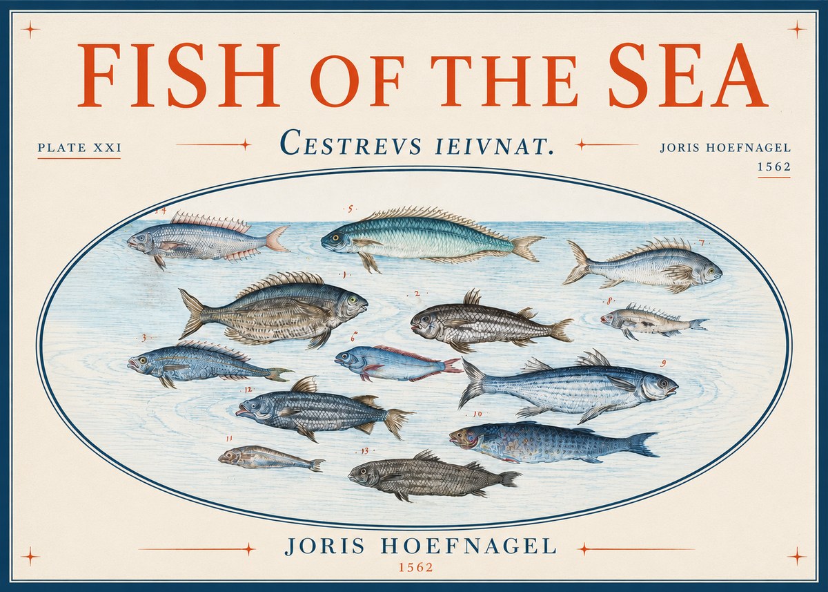 Joris Hoefnagel Fish of the Sea - Cestrevs Ieivnat. Plate Xxi No3 - Plakat