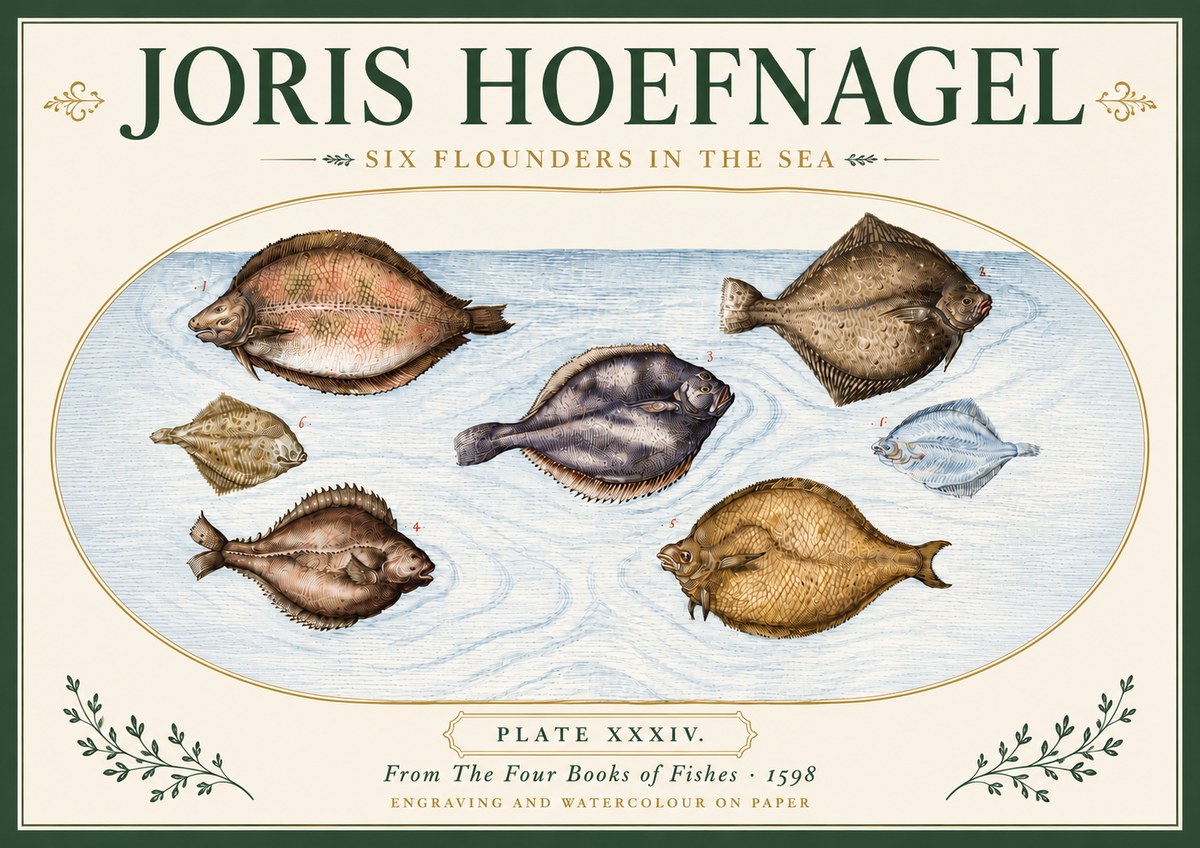 Joris Hoefnagel Six Flounders in the Sea No6 - Plakat