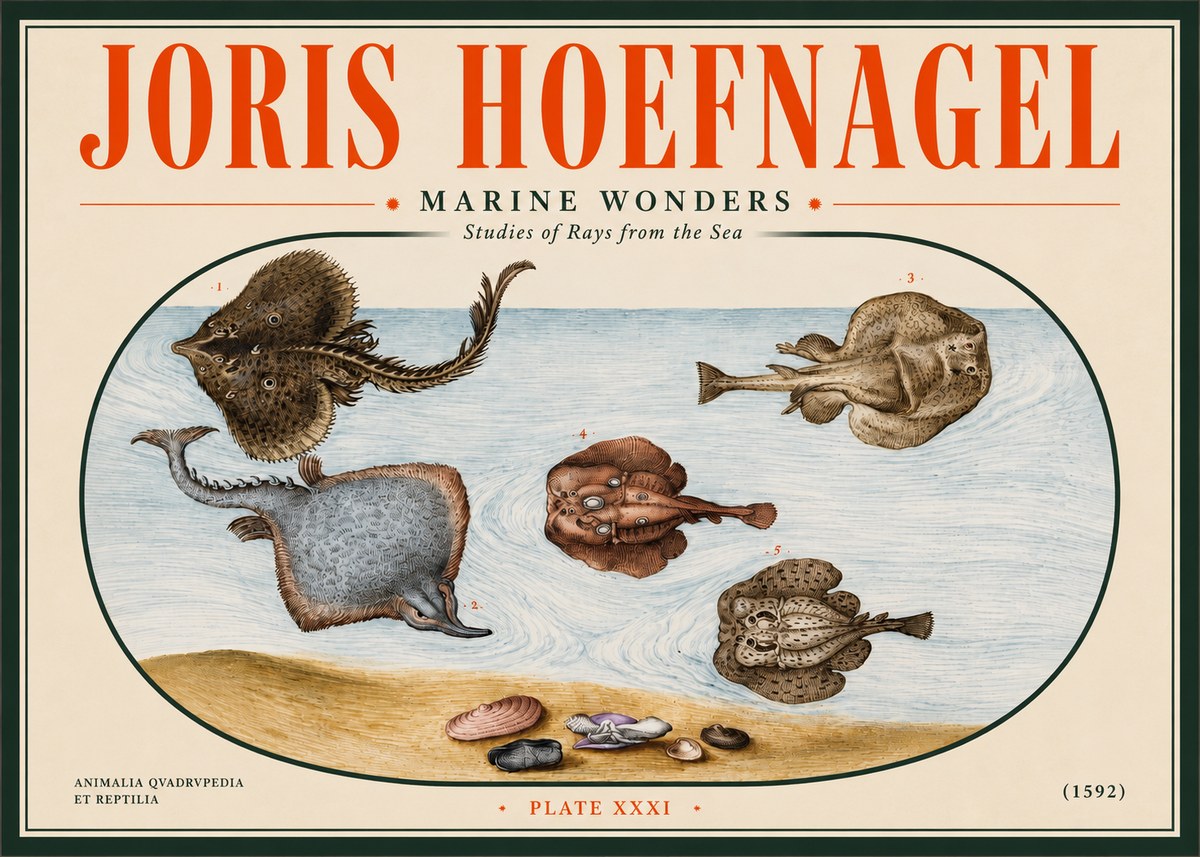Joris Hoefnagel Studies of Rays and Shells No5 - Plakat