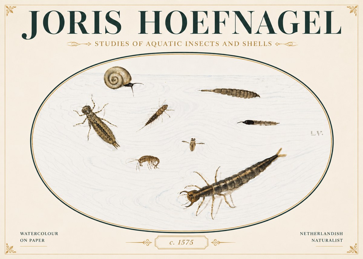 Joris Hoefnagel Studies of Aquatic Insects and Shells No4 - Plakat