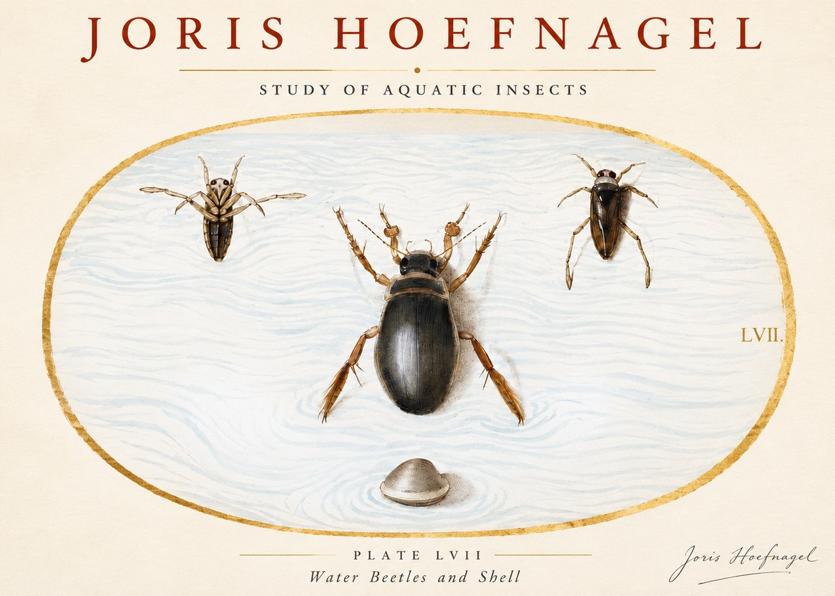 Joris Hoefnagel Water Beetles and Shell No3 - Plakat