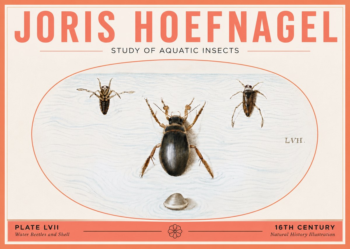 Joris Hoefnagel Water Beetles and Shell No5 - Plakat