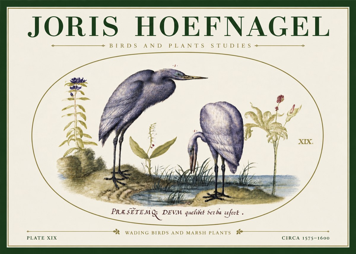 Joris Hoefnagel Wading Birds and Marsh Plants No3 - Plakat