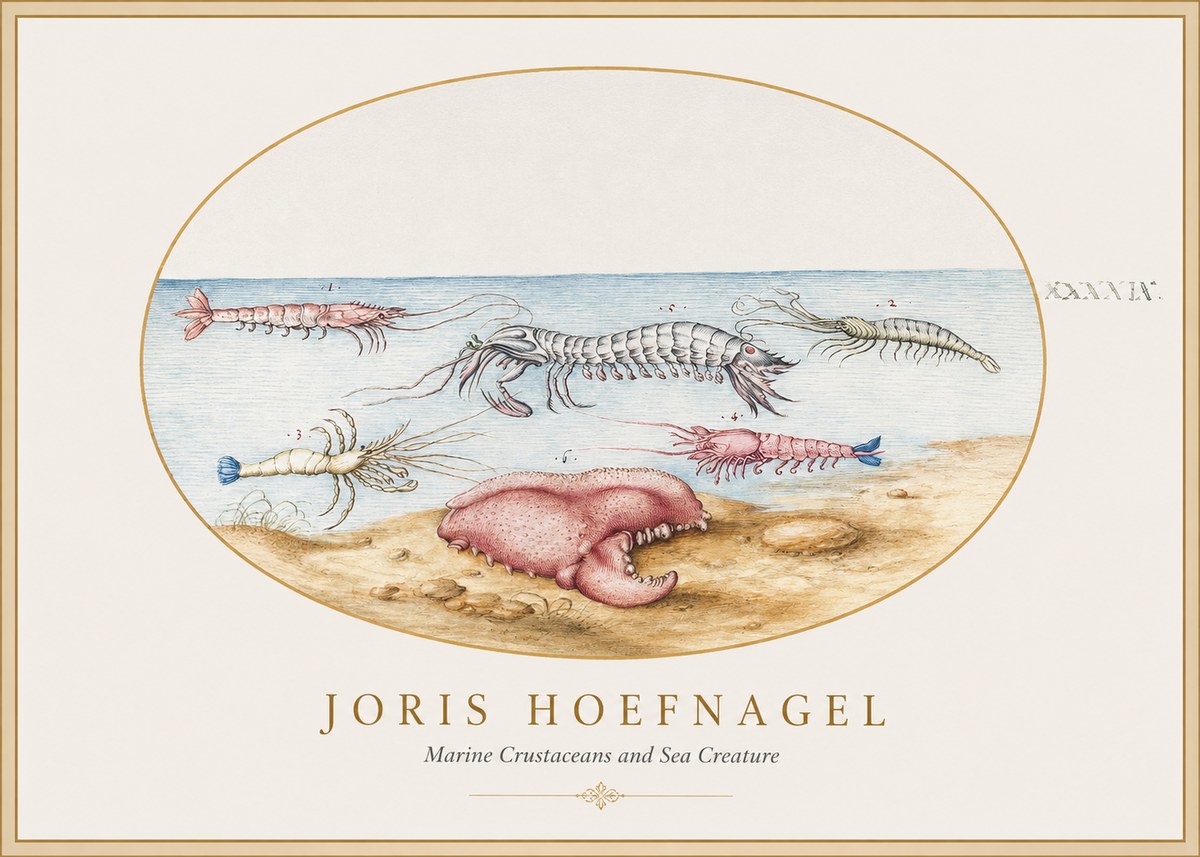 Joris Hoefnagel Marine Crustaceans and Sea Creature No1 - Plakat