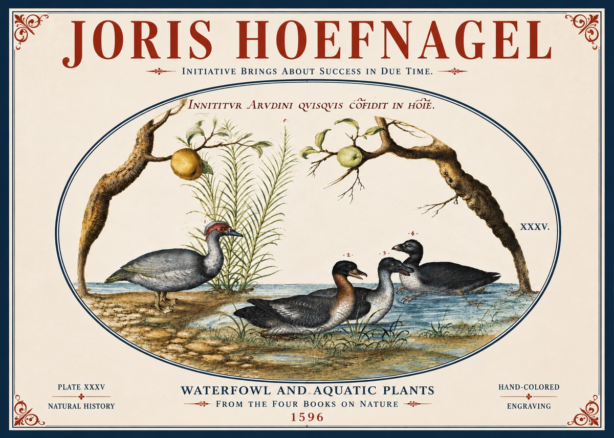 Joris Hoefnagel Waterfowl and Aquatic Plants No5 - Plakat