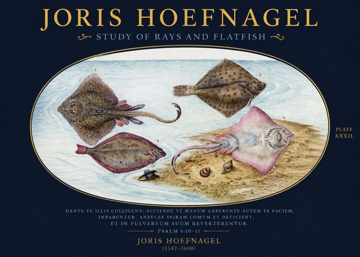 Joris Hoefnagel Study of Rays and Flatfish No2 - Plakat