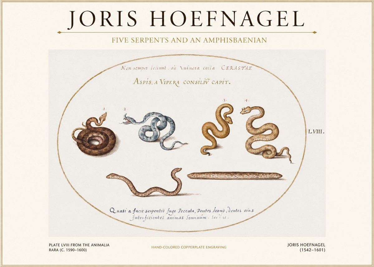 Joris Hoefnagel Five Serpents and an Amphisbaenian No1 - Plakat