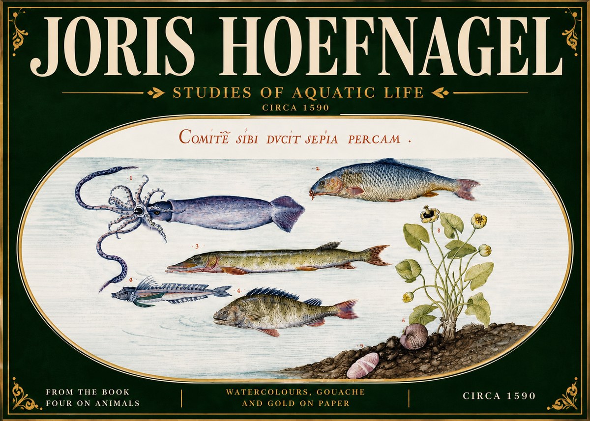 Joris Hoefnagel Comitẽ Sibi Ducit Sepia Percam. No6 - Plakat