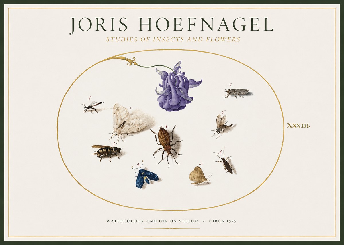 Joris Hoefnagel Studies of Insects and Flowers No1 - Plakat