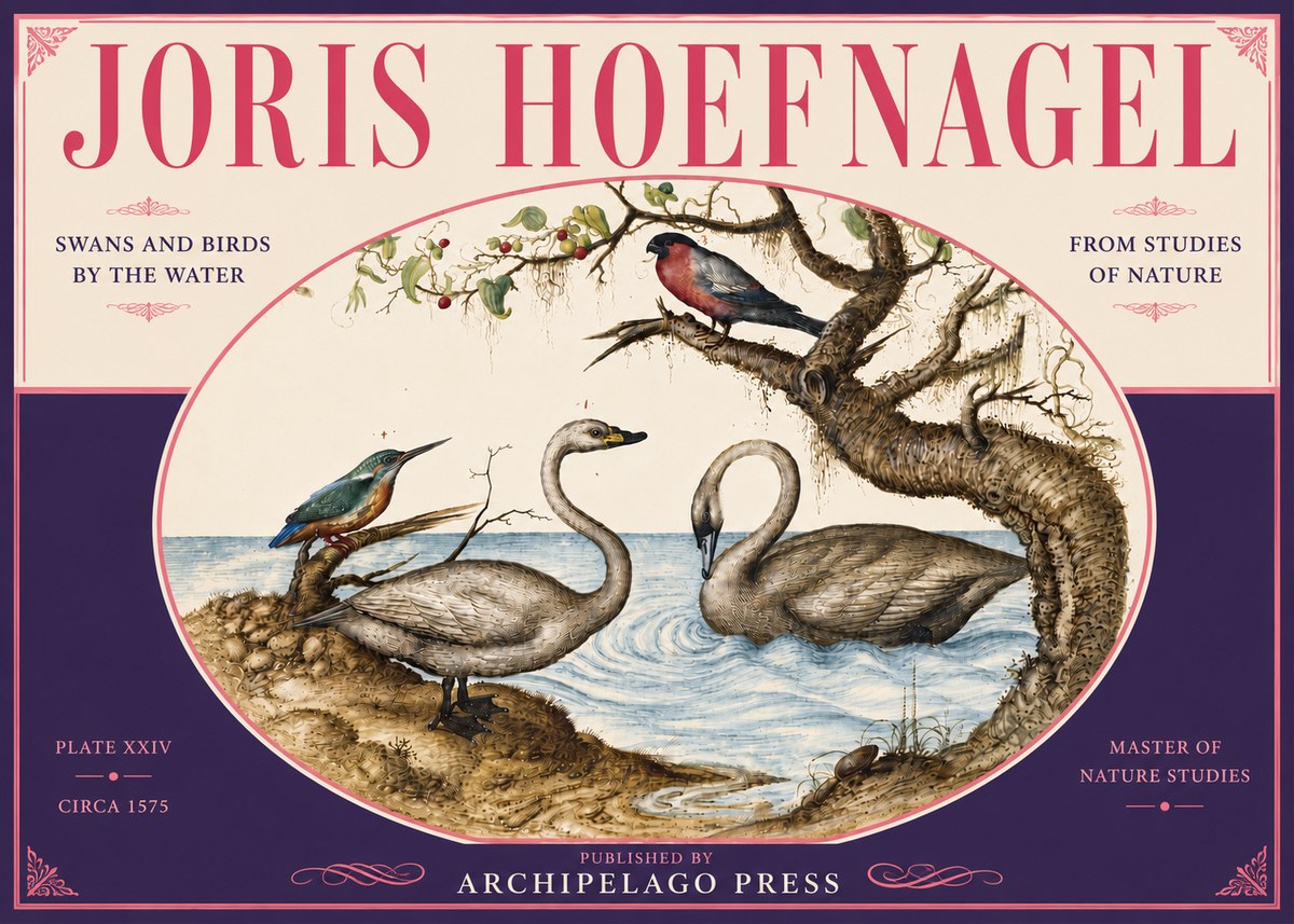 Joris Hoefnagel Swans and Birds by the Water No6 - Plakat