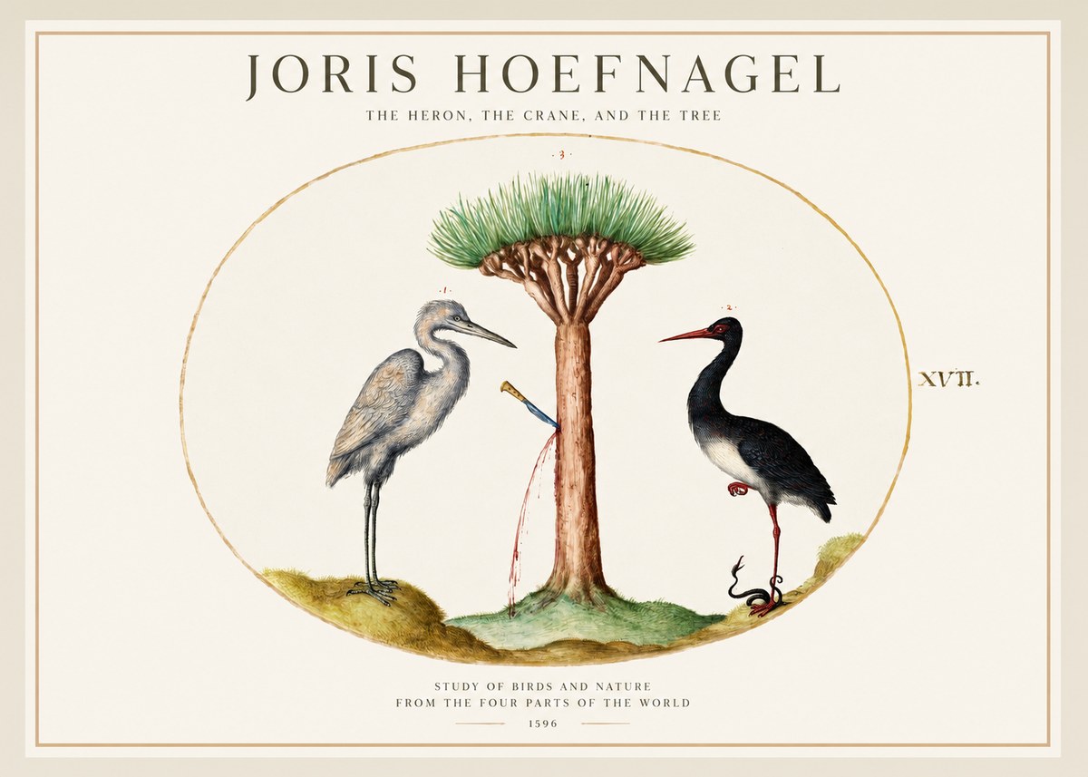 Joris Hoefnagel The Heron, the Crane, and the Tree No1 - Plakat