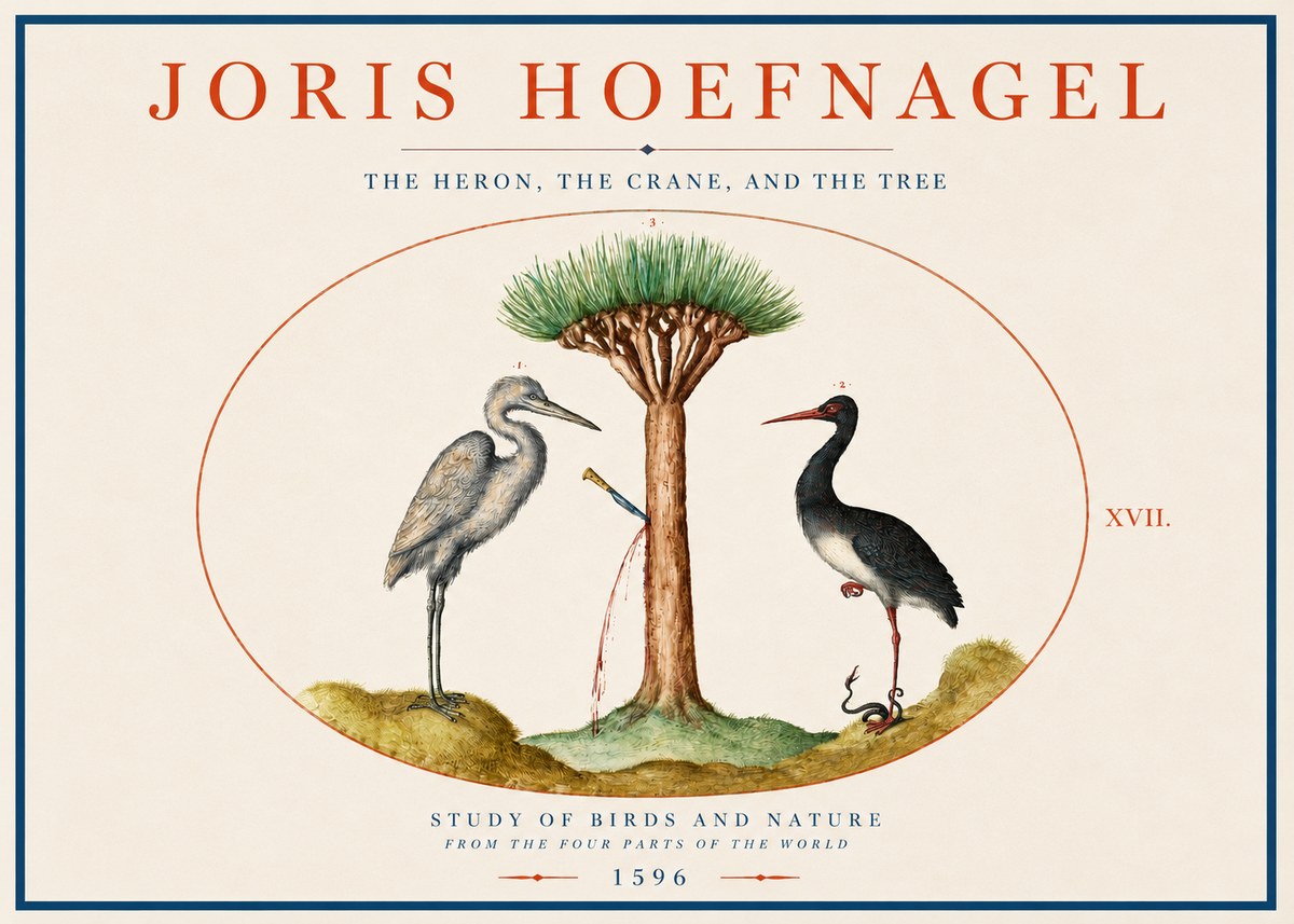 Joris Hoefnagel The Heron, the Crane, and the Tree No3 - Plakat