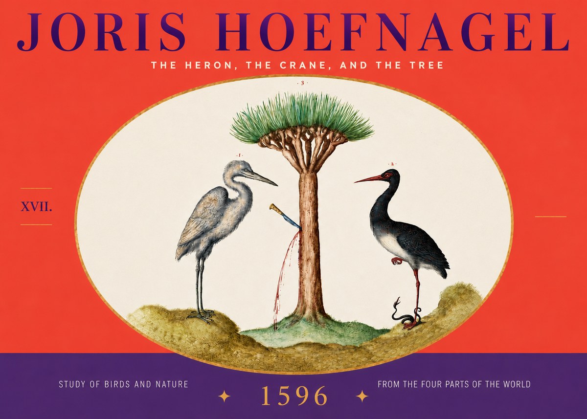 Joris Hoefnagel The Heron, the Crane, and the Tree No4 - Plakat