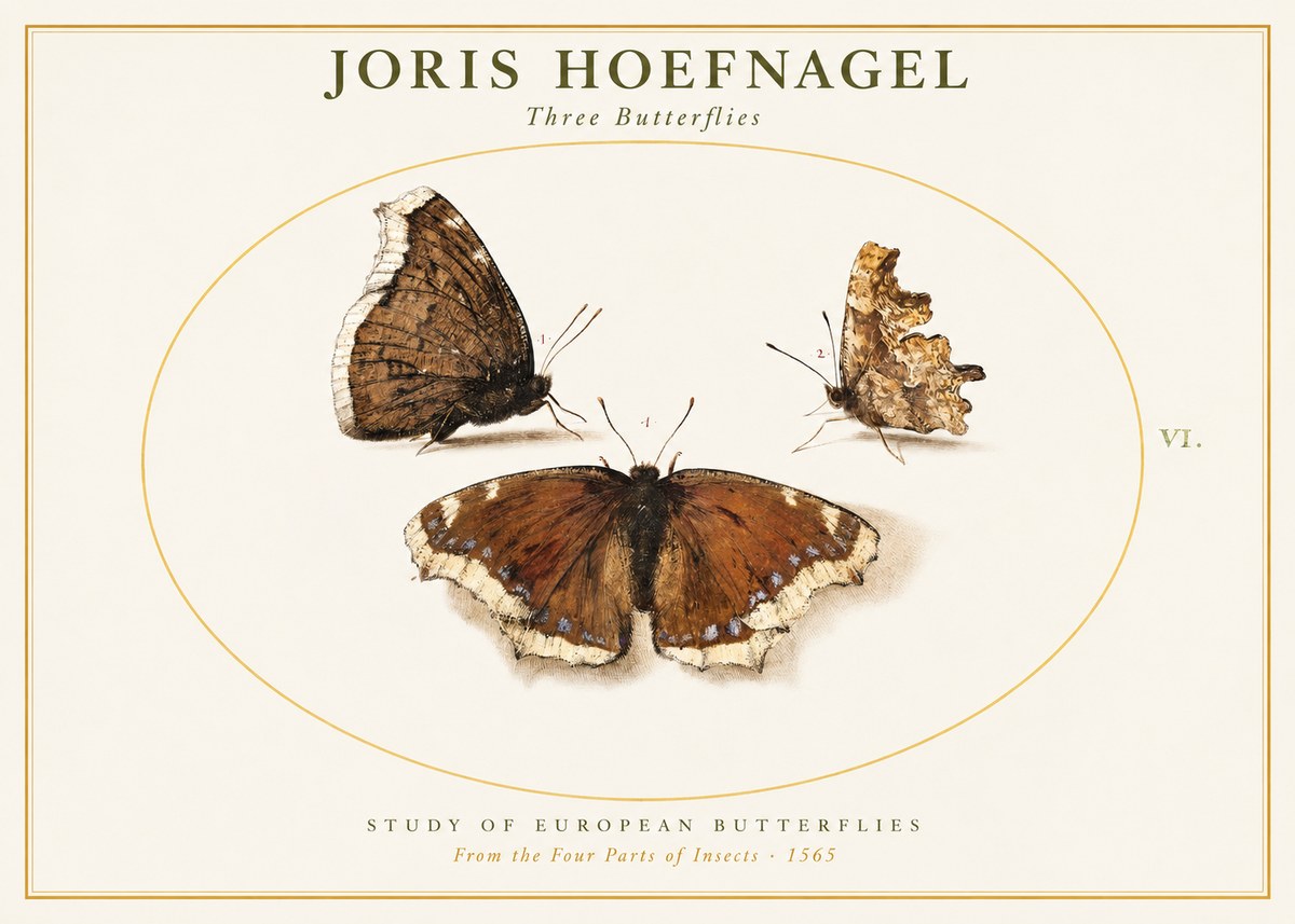 Joris Hoefnagel Three Butterflies I No1 - Plakat