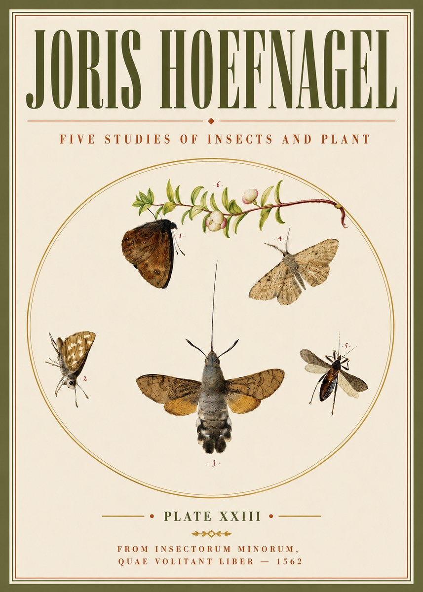 Joris Hoefnagel Five Studies of Insects and Plant No6 - Plakat