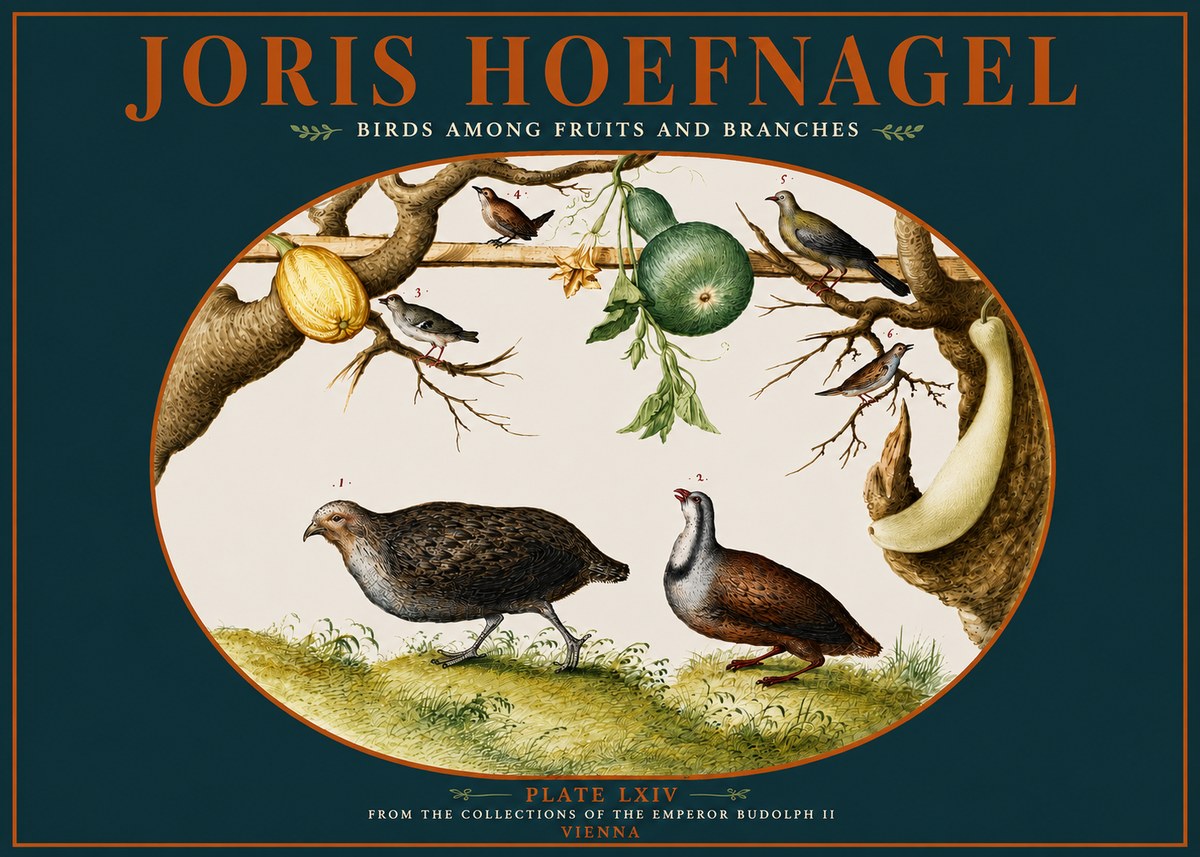 Joris Hoefnagel Birds Among Fruits and Branches No4 - Plakat