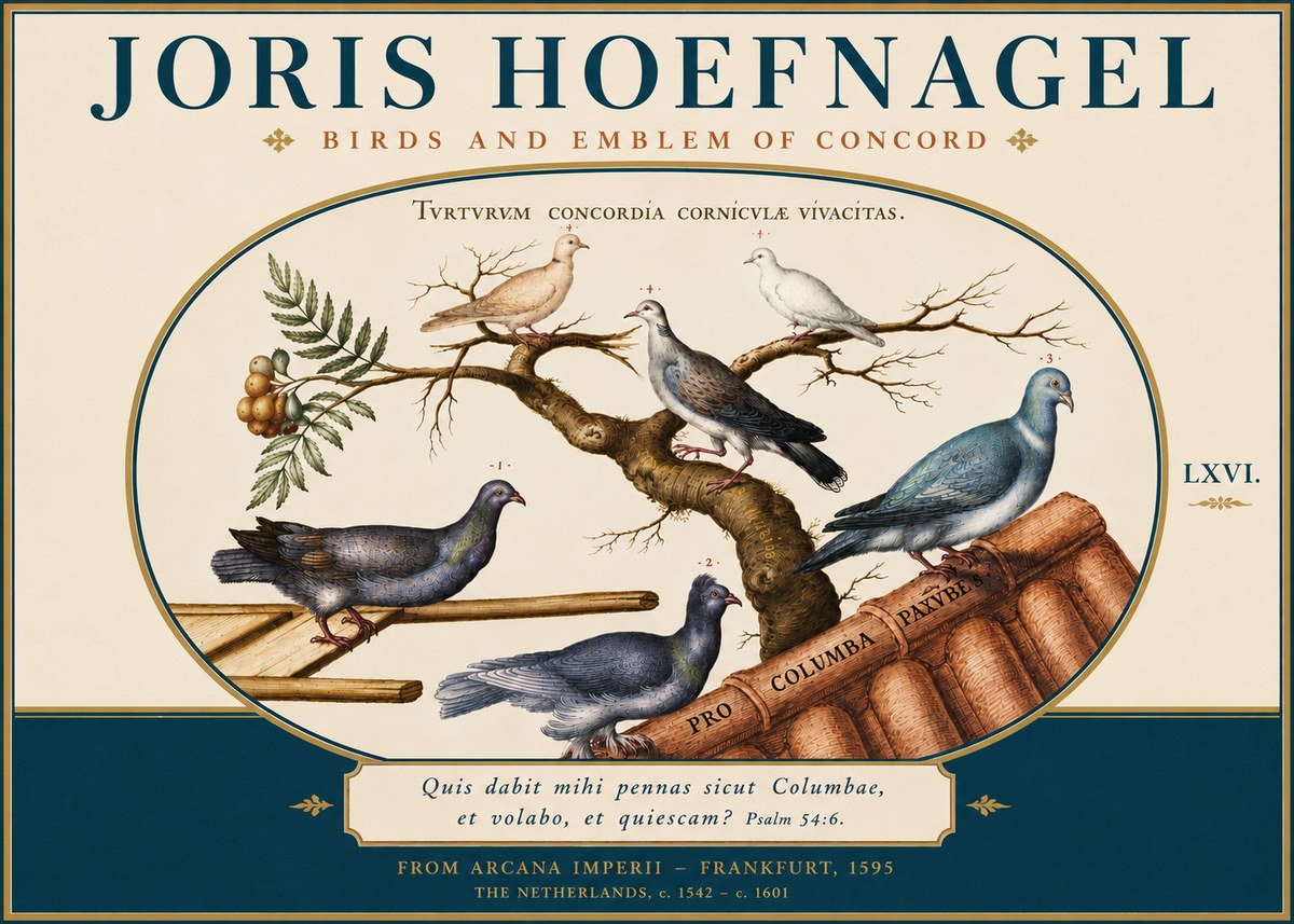 Joris Hoefnagel Birds and Emblem of Concord No4 - Plakat