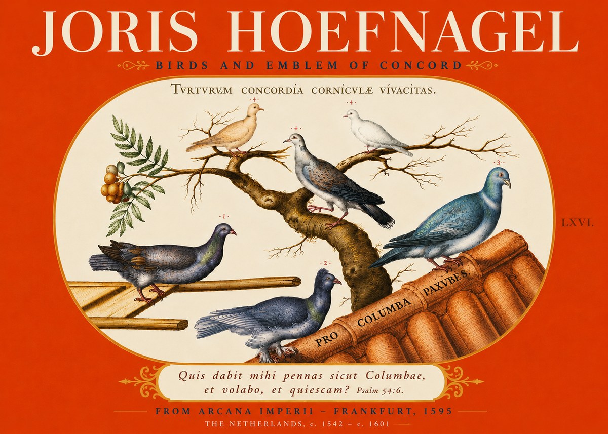 Joris Hoefnagel Birds and Emblem of Concord No6 - Plakat