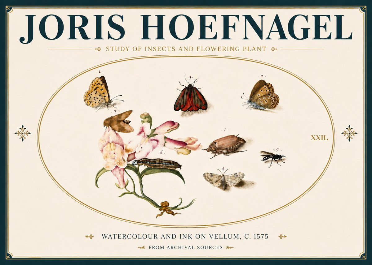 Joris Hoefnagel Study of Insects and Flowering Plant No6 - Plakat