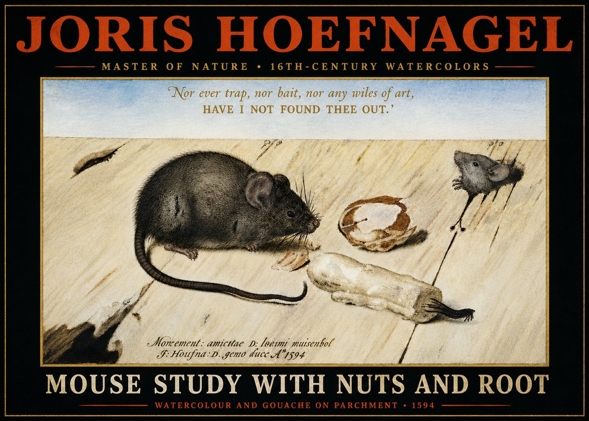 Joris Hoefnagel Mouse Study with Nuts and Root No4 - Plakat