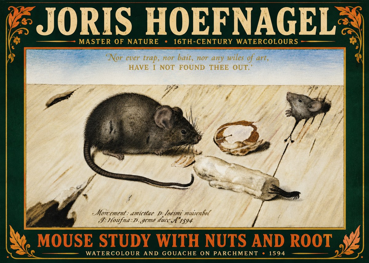 Joris Hoefnagel Mouse Study with Nuts and Root No6 - Plakat