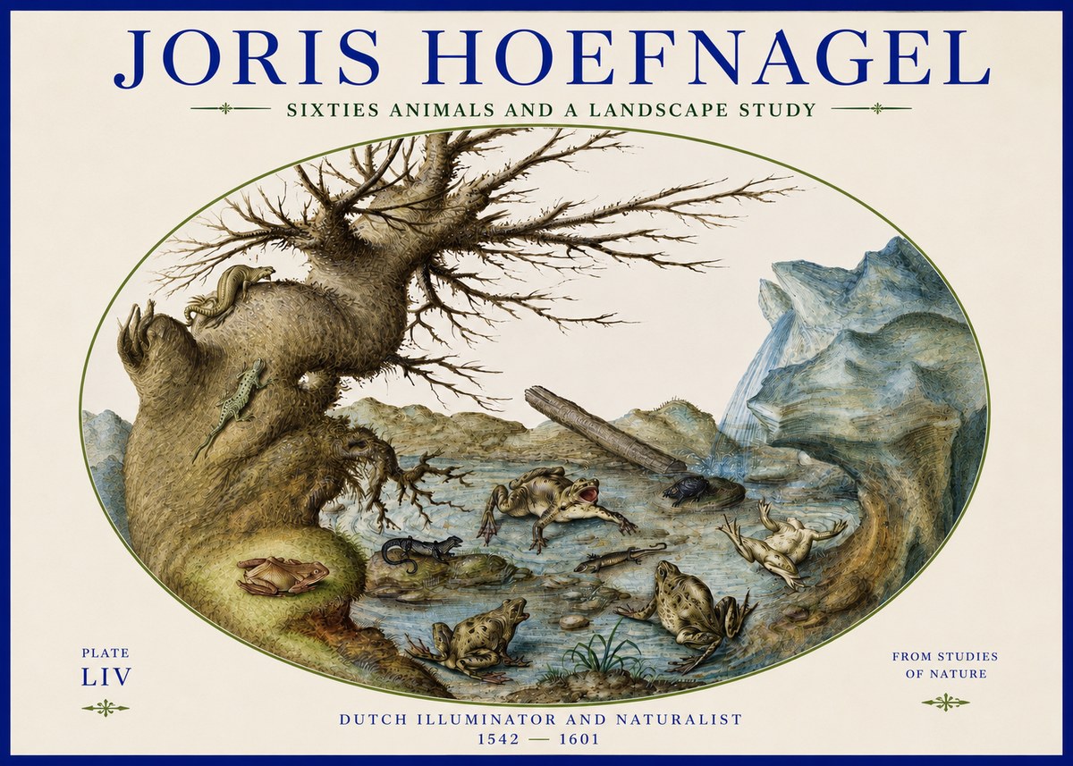 Joris Hoefnagel Sixtties Animals and a Landscape Study No3 - Plakat