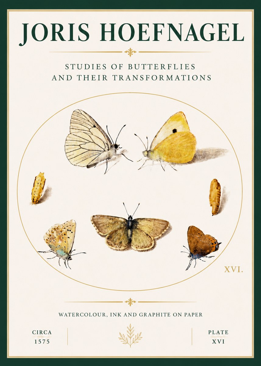 Joris Hoefnagel Studies of Butterflies and Their Transformations No4 - Plakat