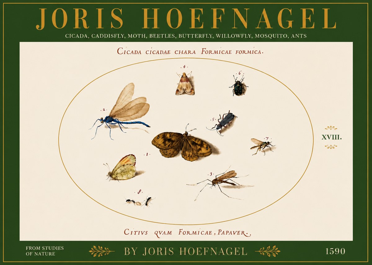 Joris Hoefnagel Cicada Cicadae Chara Formicae Formica. No6 - Plakat