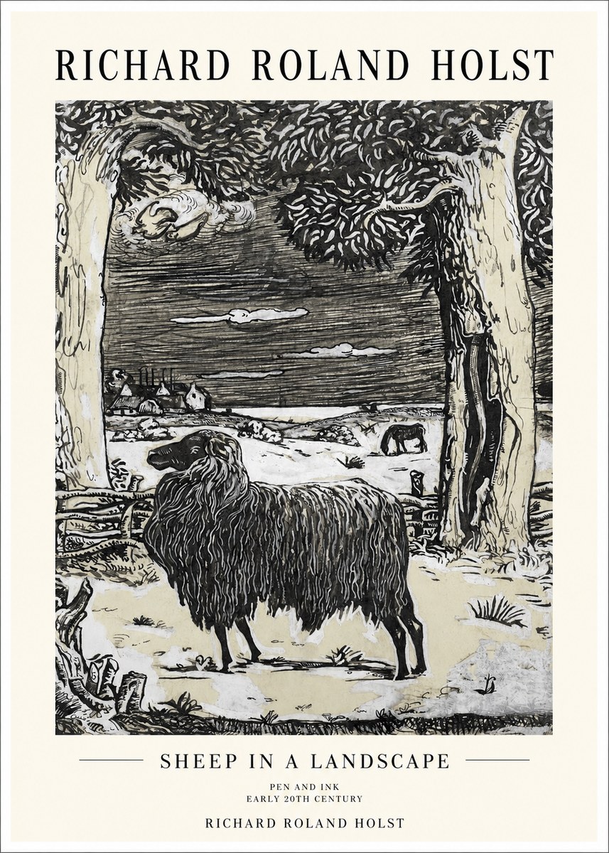 Richard Roland Holst Sheep in a Landscape No1 - Plakat