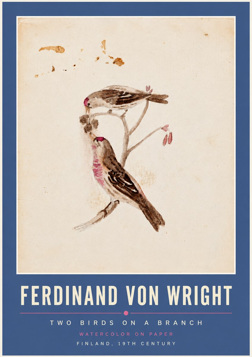 Ferdinand von Wright Two Birds on a Branch No4 - Plakat