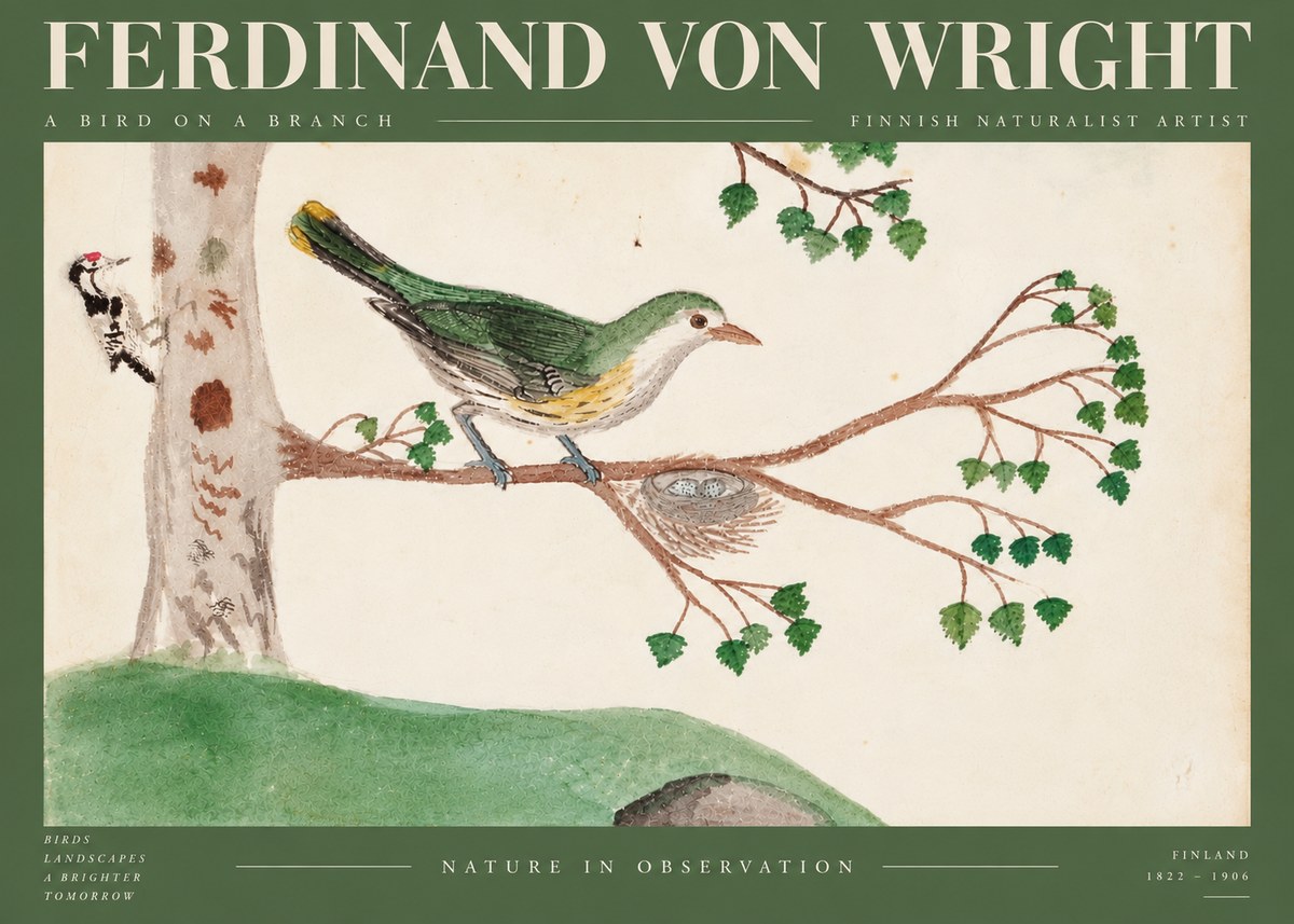 Ferdinand von Wright Green Warbler with Nest No6 - Plakat