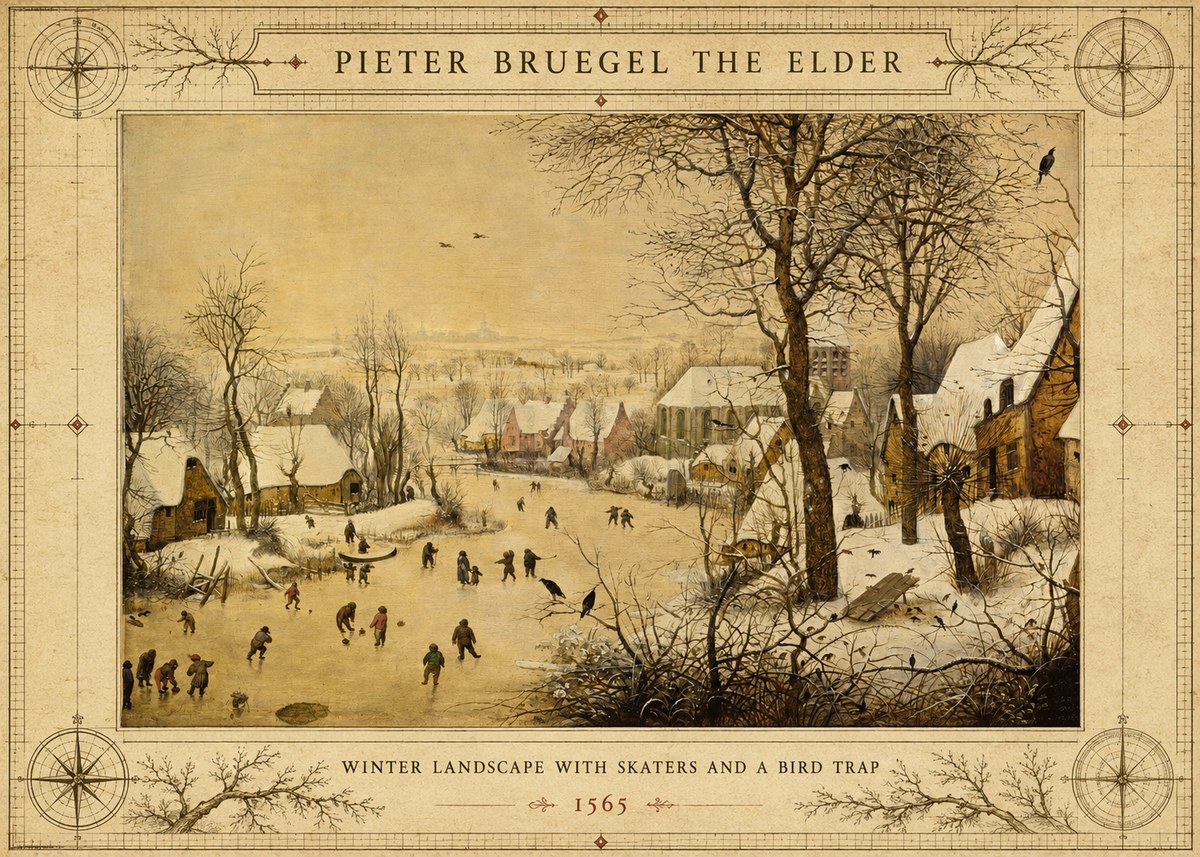 Pieter Bruegel Winter Landscape with Skaters and a Bird Trap No3 - Plakat
