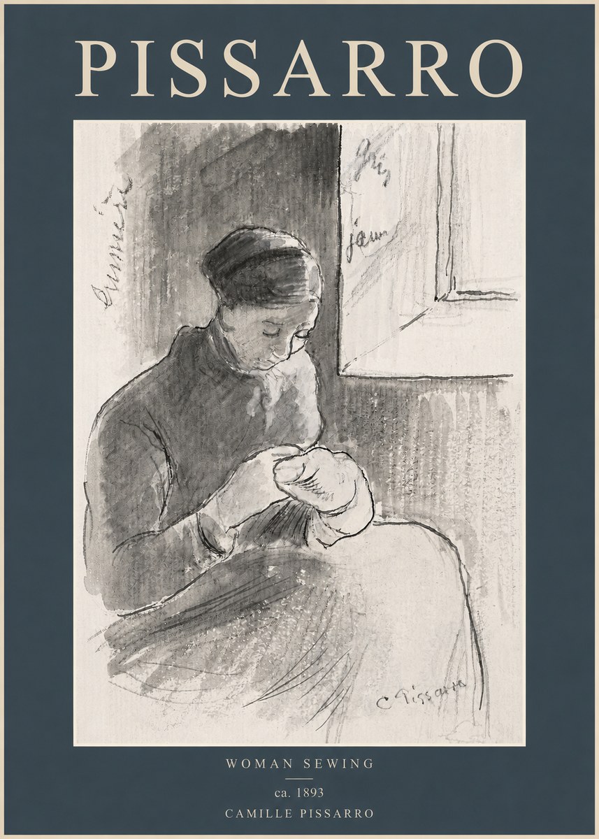 Pissarro Woman Sewing No2 - Plakat
