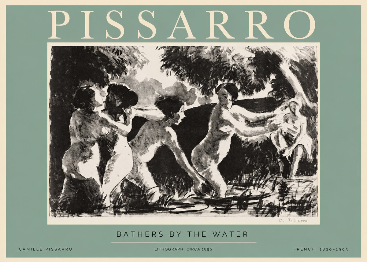 Pissarro Bathers by the Water No2 - Plakat