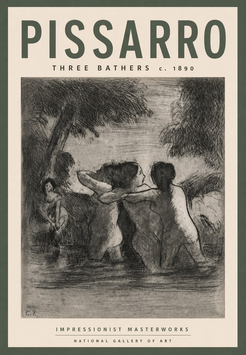 Pissarro Three Bathers No3 - Plakat