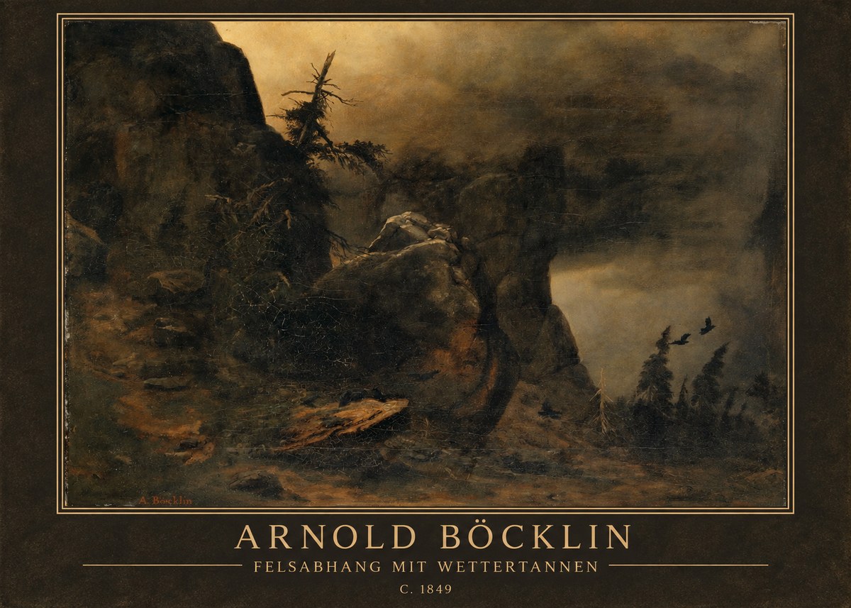 Arnold Böcklin Felsabhang Mit Wettertannen No1 - Plakat
