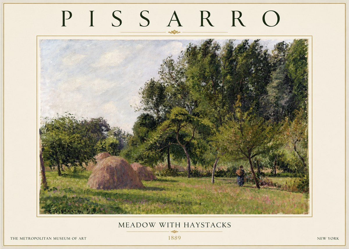 Pissarro Meadow with Haystacks No2 - Plakat