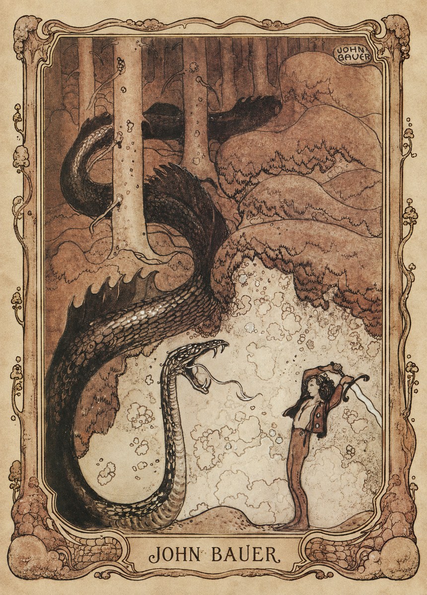 John Bauer The Boy and the Serpent No1 - Plakat