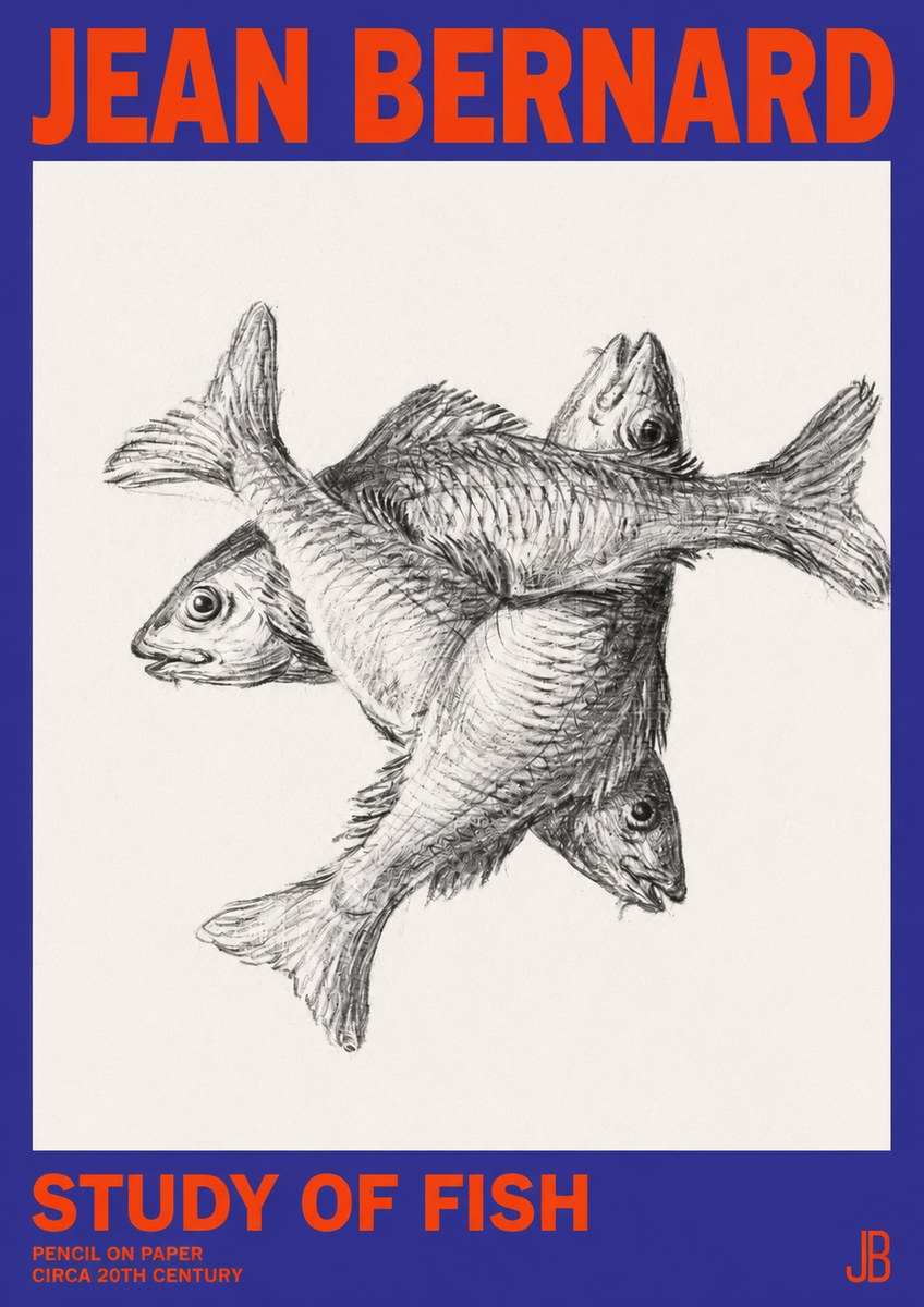 Jean Bernard Study of Fish No2 - Plakat