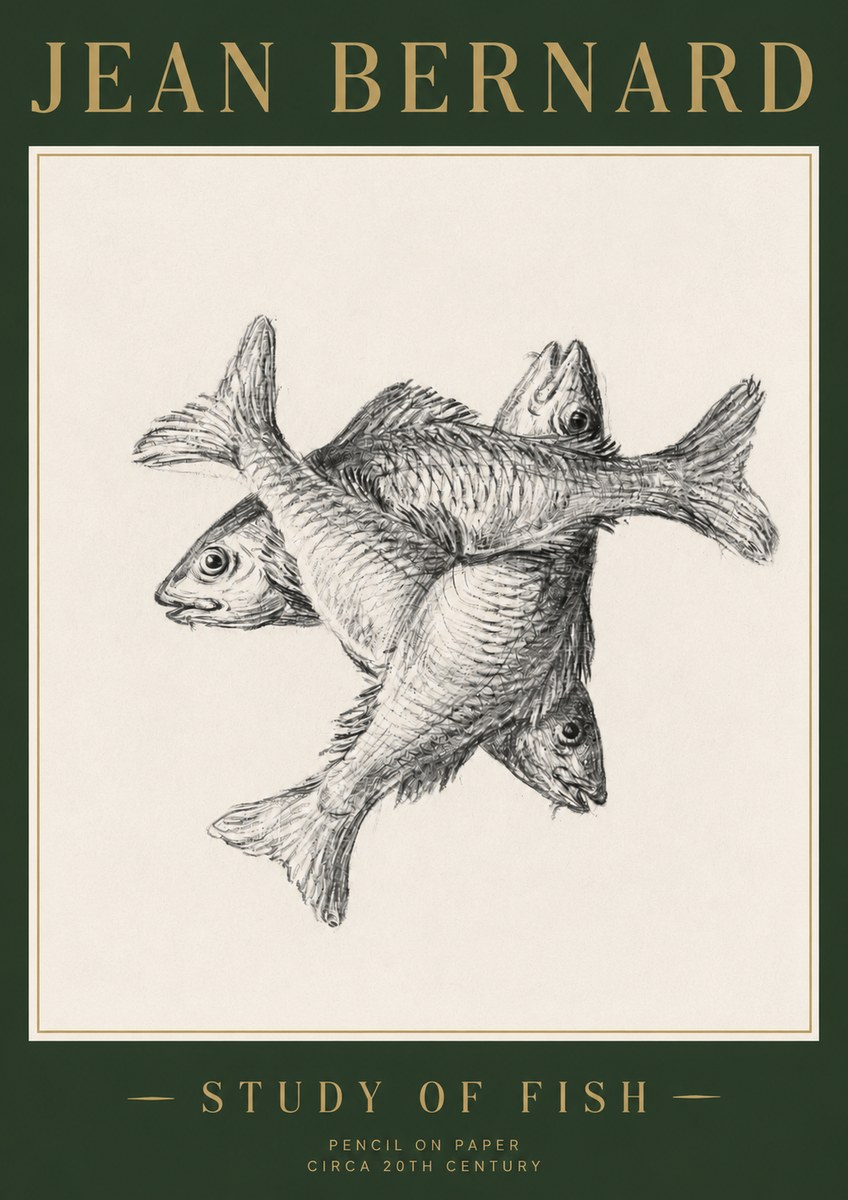 Jean Bernard Study of Fish No3 - Plakat
