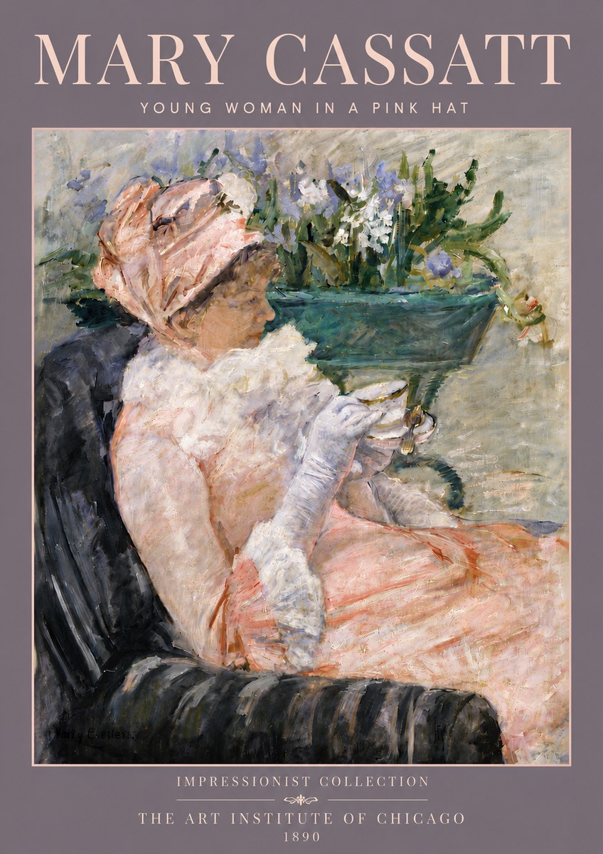 Mary Cassatt Young Woman in a Pink Hat No5 - Plakat