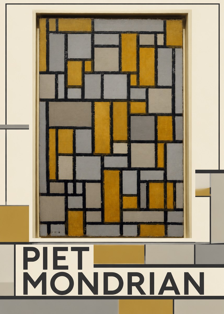 Piet Mondrian Composition in Grey and Yellow No3 - Plakat