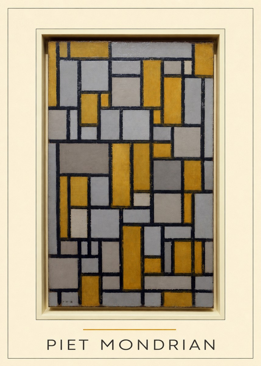 Piet Mondrian Composition in Grey and Yellow No4 - Plakat