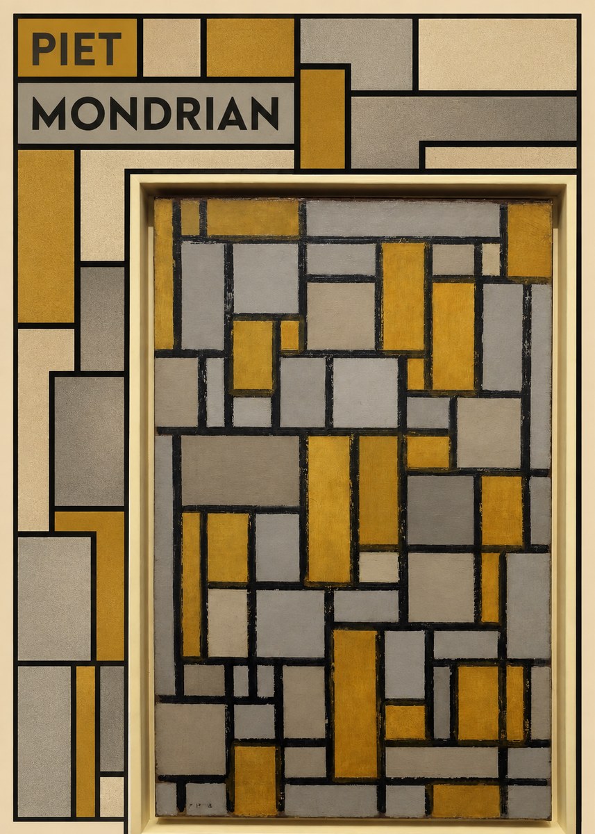 Piet Mondrian Composition in Grey and Yellow No5 - Plakat