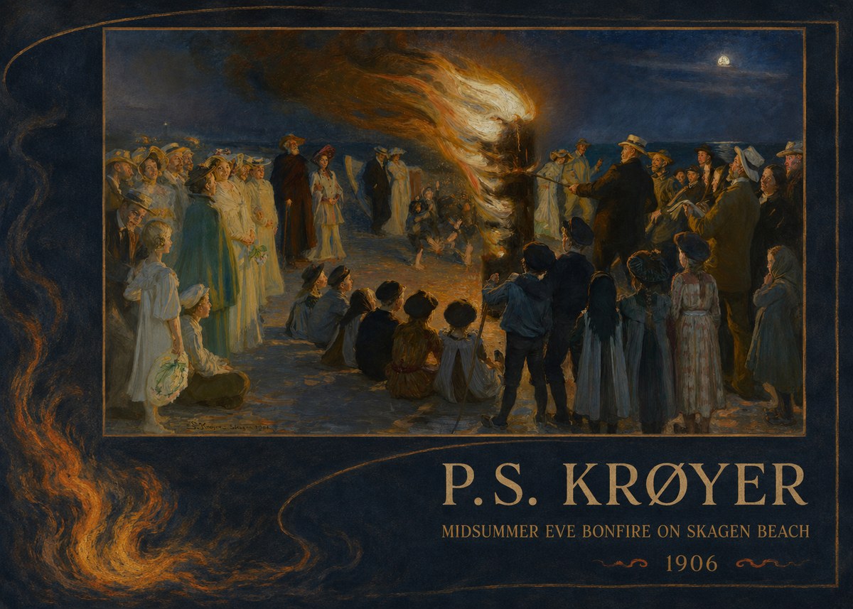 P.S. Krøyer Midsummer Eve Bonfire on Skagen Beach · 1906 No2 - Plakat