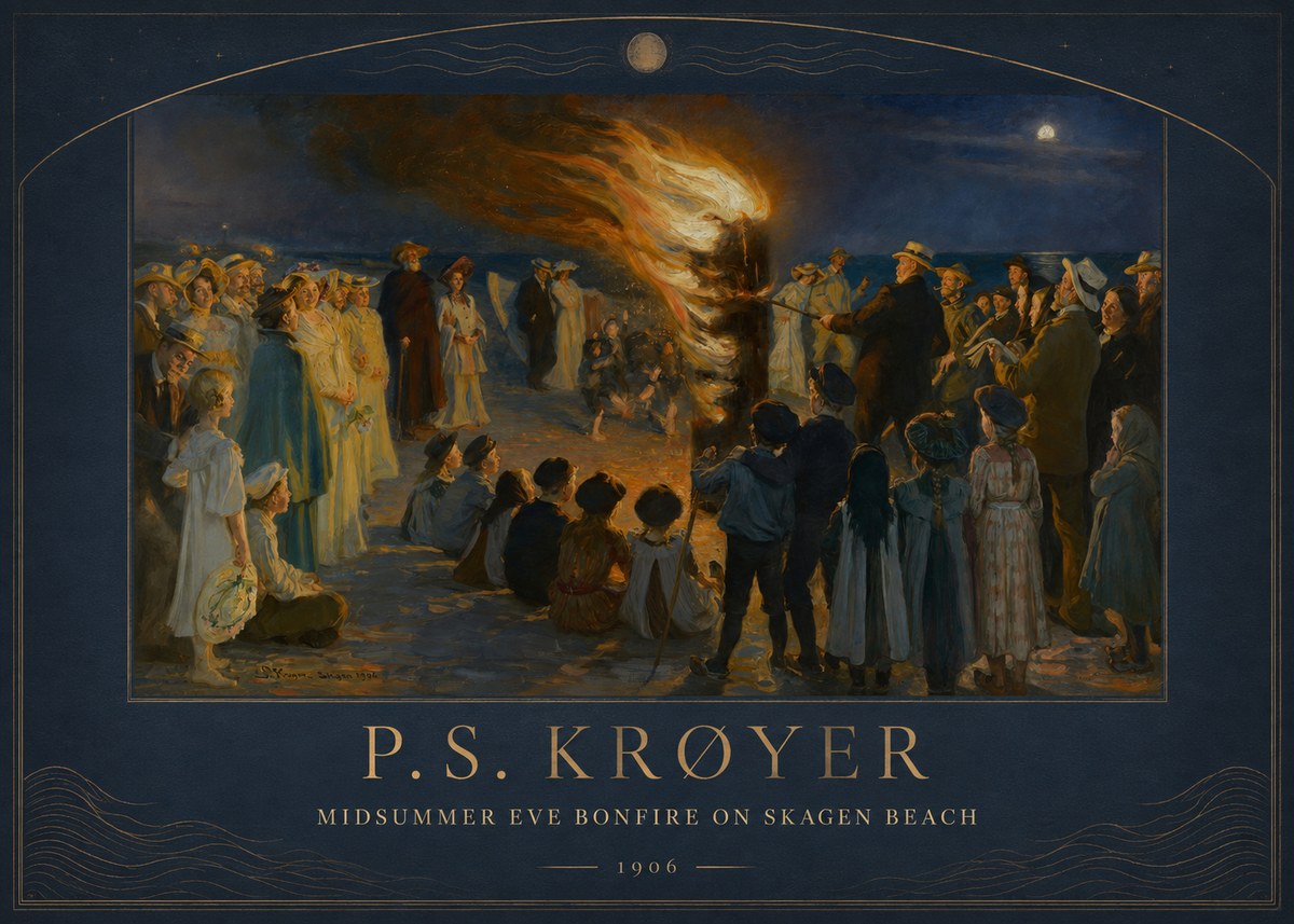 P.S. Krøyer Midsummer Eve Bonfire on Skagen Beach · 1906 No3 - Plakat