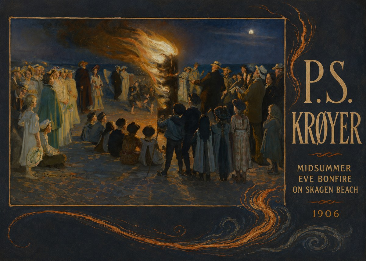 P.S. Krøyer Midsummer Eve Bonfire on Skagen Beach · 1906 No4 - Plakat