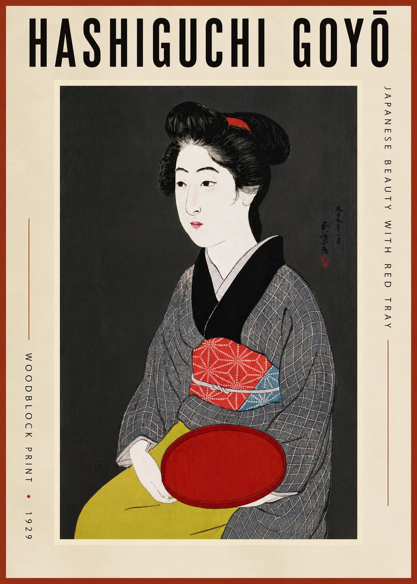 Hashiguchi Goyō Japanese Beauty with Red Tray No5 - Plakat
