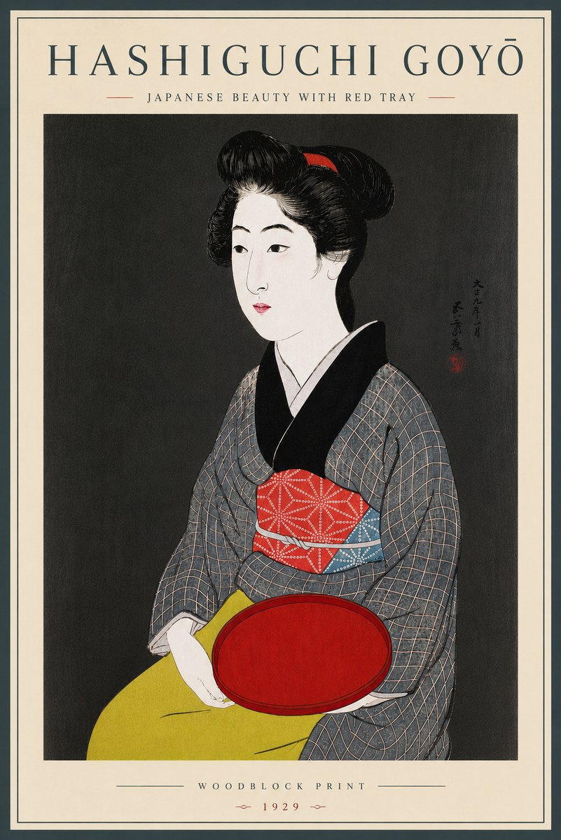 Hashiguchi Goyō Japanese Beauty with Red Tray No6 - Plakat